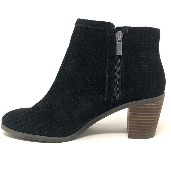Lucky Brand Pagira Black Suede Ankle Boots Womens 8 Stacked Heel Double Side Zip - Picture 7 of 12